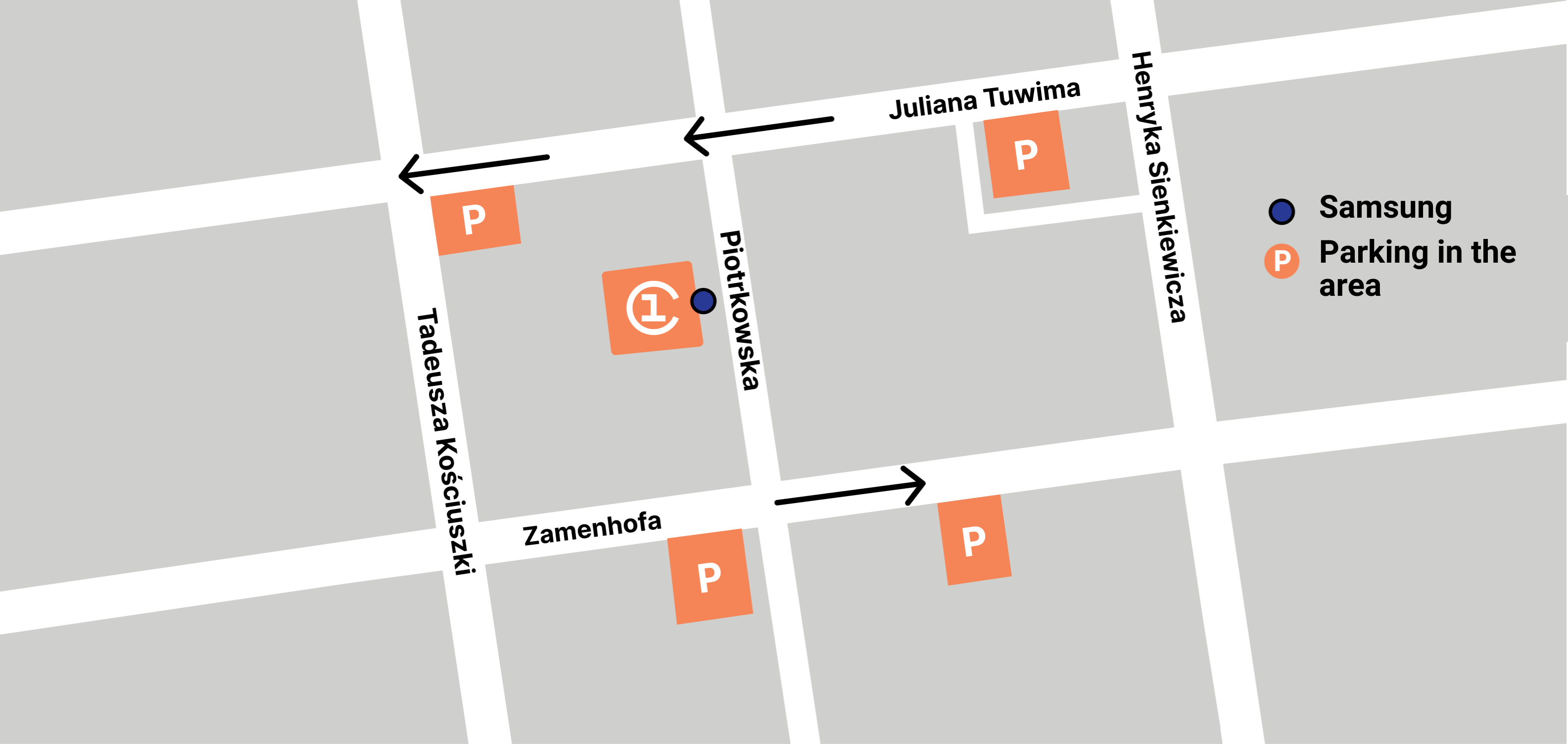 Mapa Krakowa, ze wskazaniem lokalu 1Core.